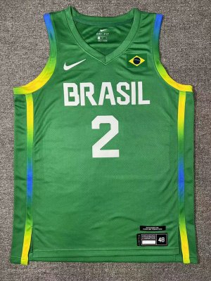 2 Yago 2024 Olympics Brazil Team Basketball Jersey Green